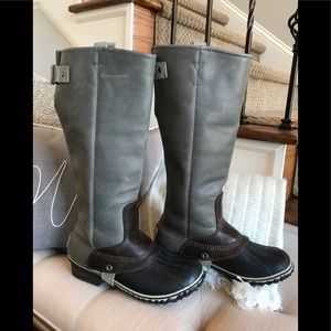 Sorel Slimpack Tall Leather Boots Shale Gray